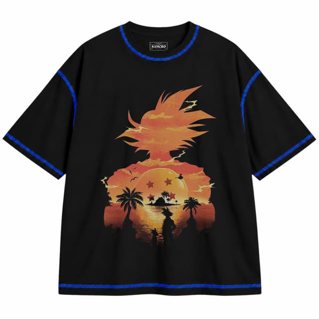 Dragon Ball 24 — Unisex oversize, Negro con costura azul