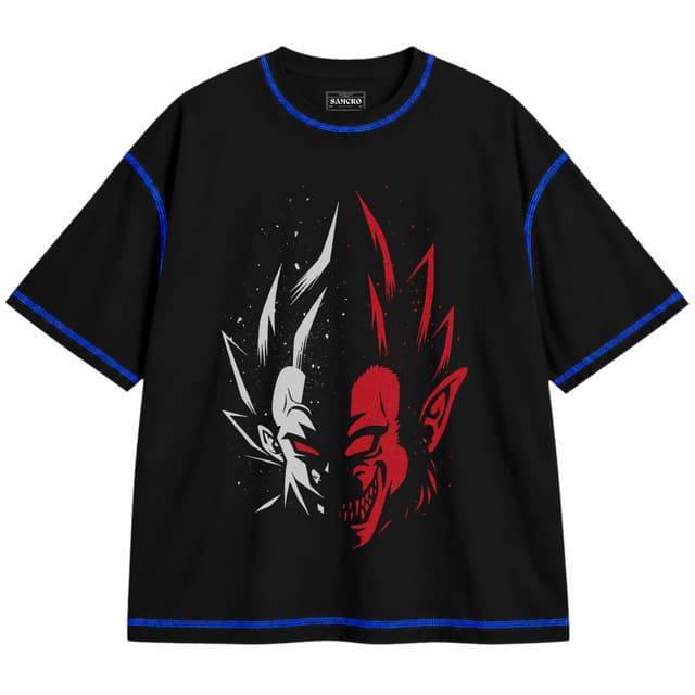 Dragon Ball 3 — Unisex oversize, Negro con costura azul