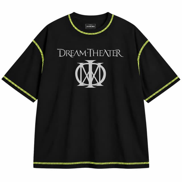 Dream Theater 1 — Unisex oversize, Negro con costura verde