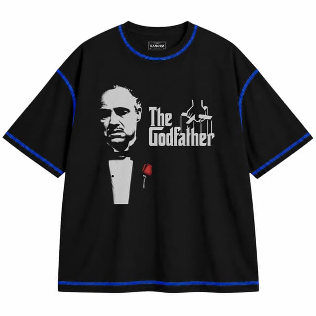 El Padrino 1 — Unisex oversize, Negro con costura azul