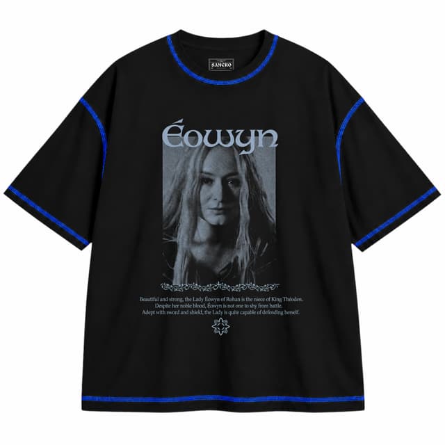 El Señor de los Anillos - Eowyn Shieldmaiden Portrait — Unisex oversize, Negro con costura azul
