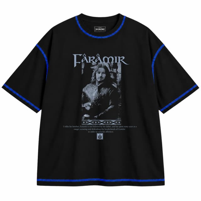 El Señor de los Anillos - Faramir Gondor Portrait — Unisex oversize, Negro con costura azul