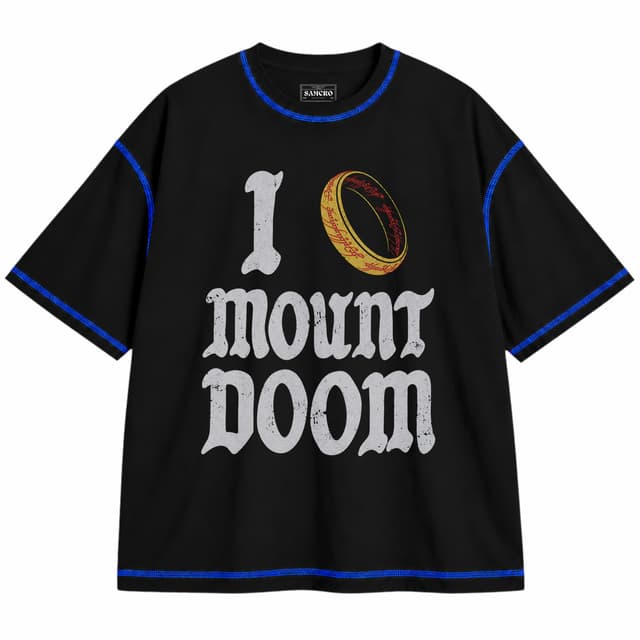 El Señor de los Anillos - I Love Mount Doom — Unisex oversize, Negro con costura azul