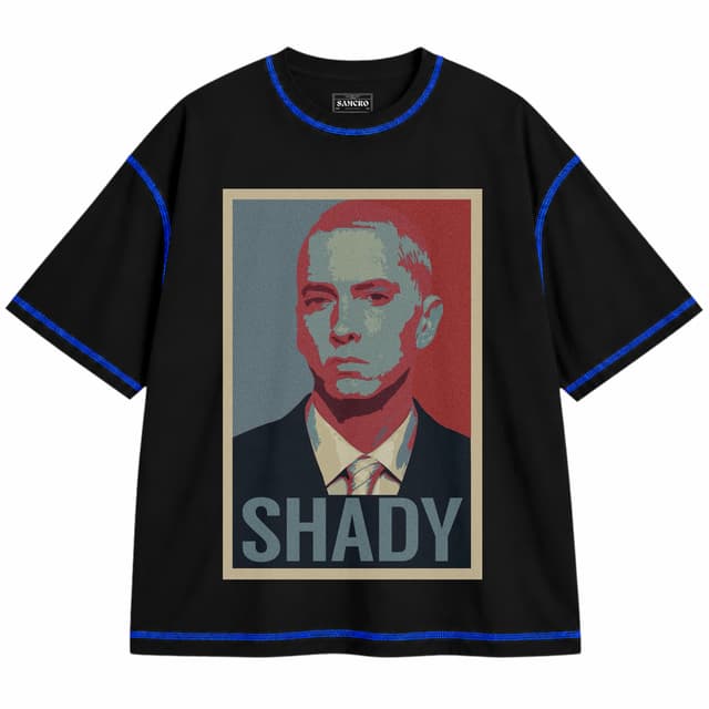 Eminem 4 — Unisex oversize, Negro con costura azul