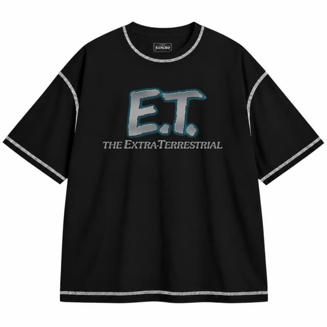 ET 1 — Unisex oversize, Negro con costura blanca