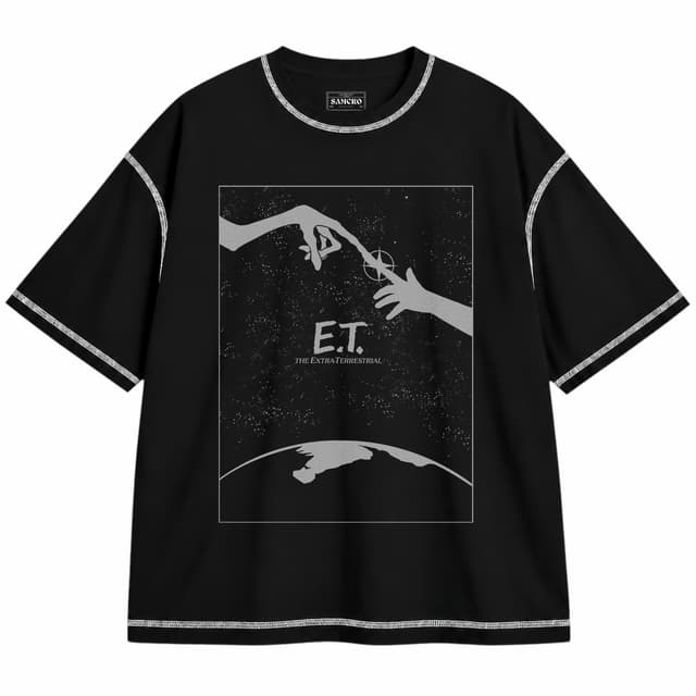 ET 14 — Unisex oversize, Negro con costura blanca