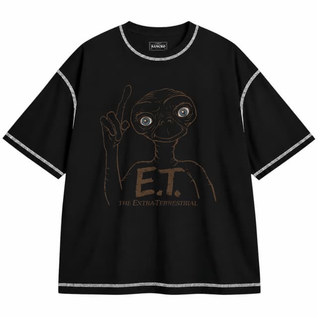ET 15 — Unisex oversize, Negro con costura blanca