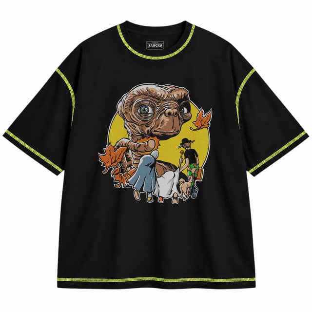 ET - Vintage Halloween — Unisex oversize, Negro con costura verde