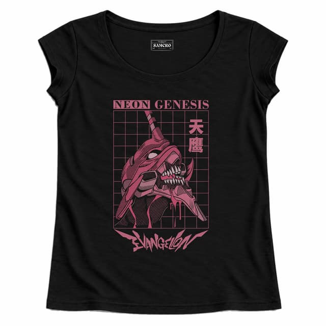 Evangelion - Pink Eva Head — Mujer recta, Negro