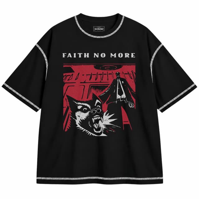 FAITH NO MORE 1 — Unisex oversize, Negro con costura blanca