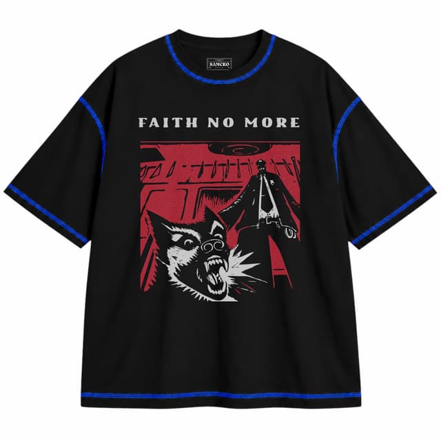 FAITH NO MORE 1 — Unisex oversize, Negro con costura azul