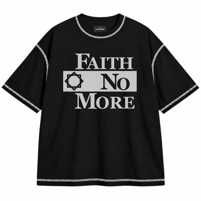 FAITH NO MORE 6 — Unisex oversize, Negro con costura blanca
