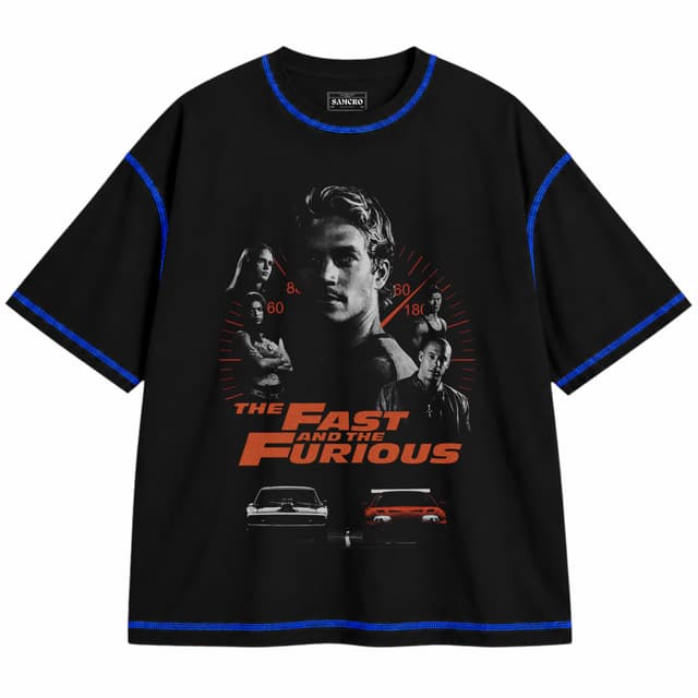 Rápido y Furioso - Cast — Unisex oversize, Negro con costura azul