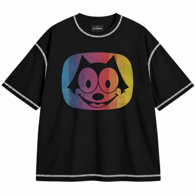 Felix el Gato 1 — Unisex oversize, Negro con costura blanca