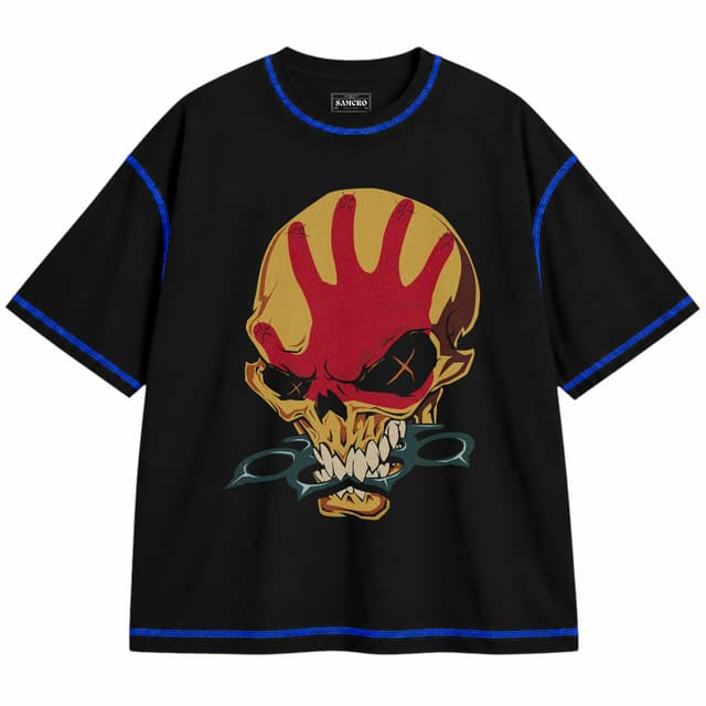 Five FInger Death Punch 1 — Unisex oversize, Negro con costura azul