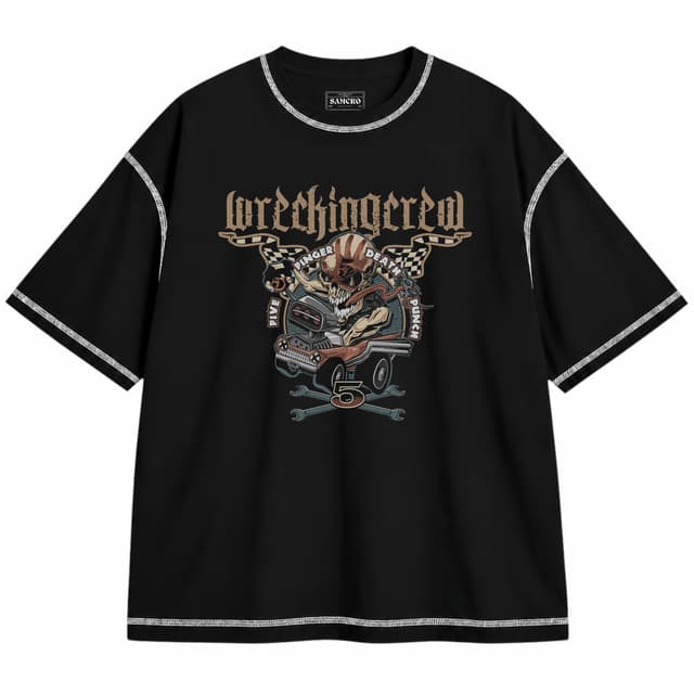 Five FInger Death Punch 12 — Unisex oversize, Negro con costura blanca