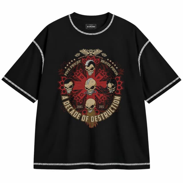 Five FInger Death Punch 16 — Unisex oversize, Negro con costura blanca