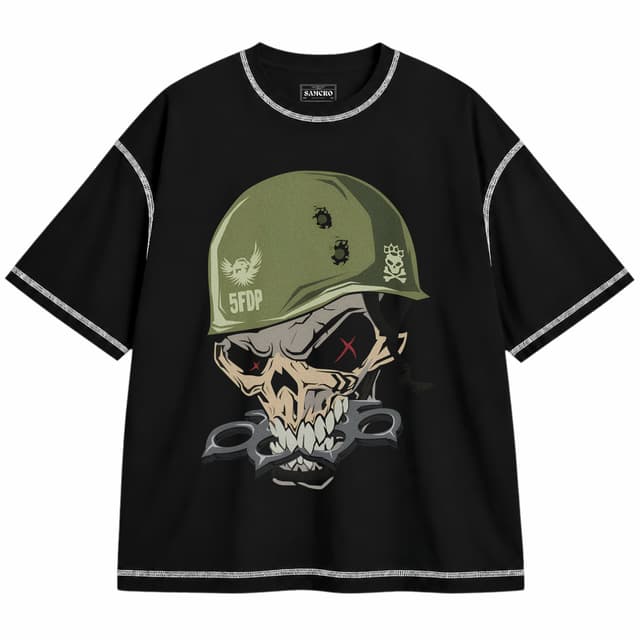 Five FInger Death Punch 3 — Unisex oversize, Negro con costura blanca