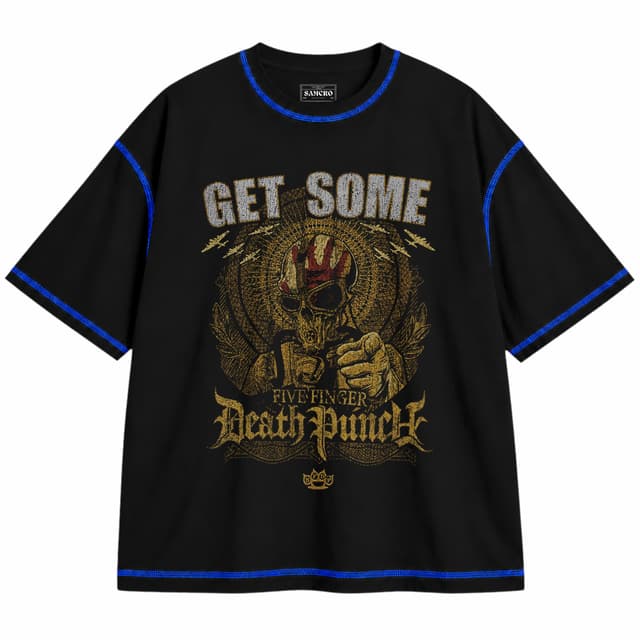 Five Finger Death Punch - Get Some — Unisex oversize, Negro con costura azul