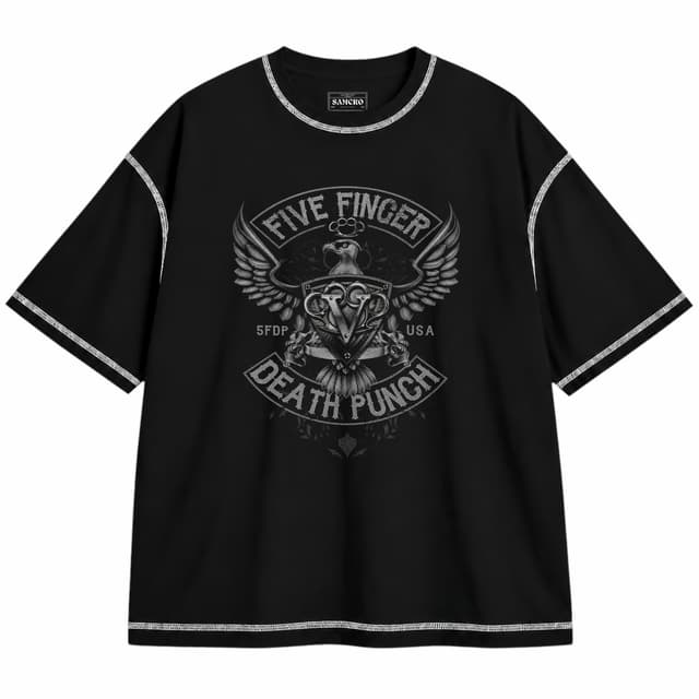 Five Finger Death Punch - Howe Eagle Crest — Unisex oversize, Negro con costura blanca