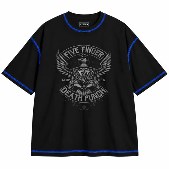 Five Finger Death Punch - Howe Eagle Crest — Unisex oversize, Negro con costura azul