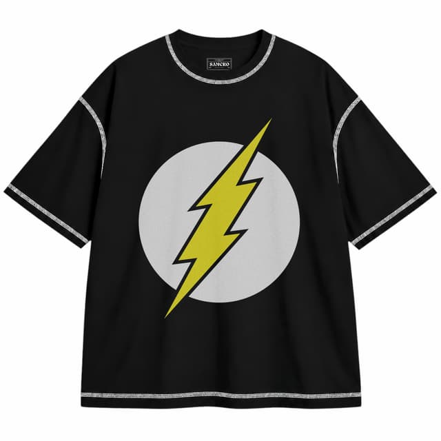 Flash 1 — Unisex oversize, Negro con costura blanca