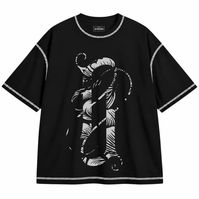 Floor Jansen - Logo Coal — Unisex oversize, Negro con costura blanca