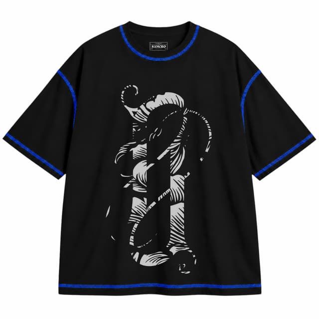 Floor Jansen - Logo Coal — Unisex oversize, Negro con costura azul