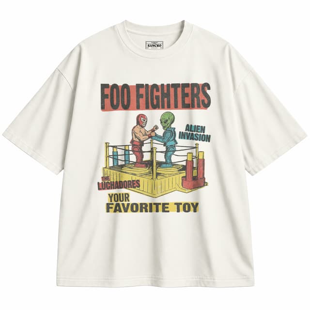 Foo Fighters - Alien vs Lucha — Unisex oversize, Crema