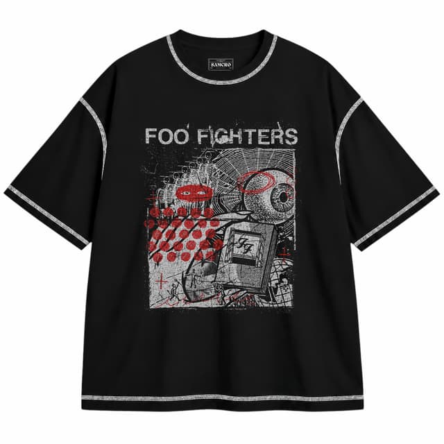 Foo Fighters - Your Favorite Toy Black — Unisex oversize, Negro con costura blanca