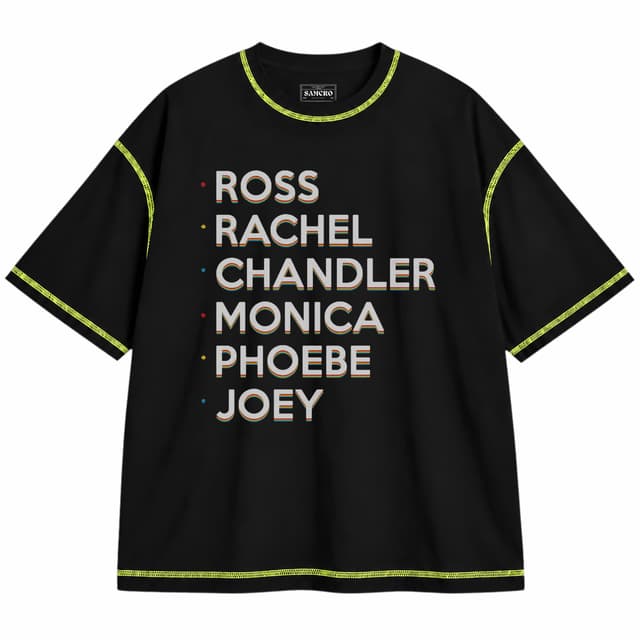 Friends 11 — Unisex oversize, Negro con costura verde