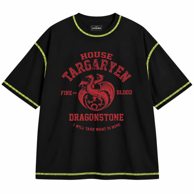 Game of Thrones 22 — Unisex oversize, Negro con costura verde