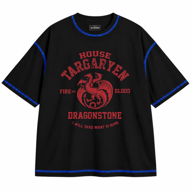 Game of Thrones 22 — Unisex oversize, Negro con costura azul