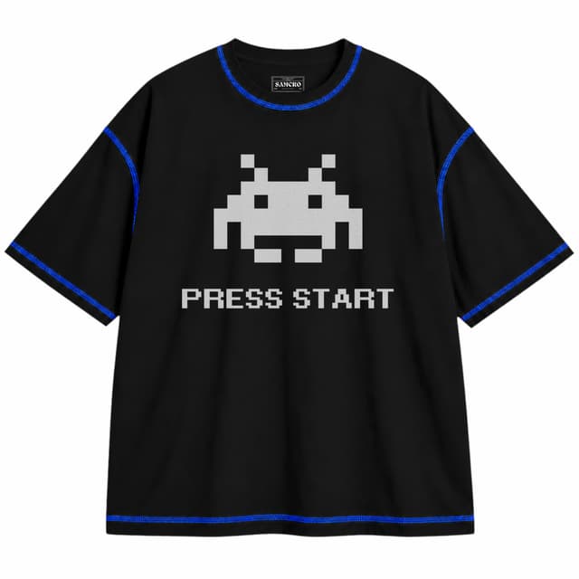 Gamer 10 — Unisex oversize, Negro con costura azul