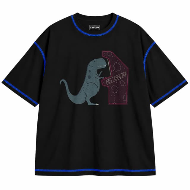Gamer 5 — Unisex oversize, Negro con costura azul