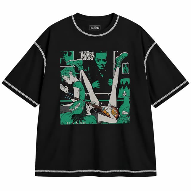Gorillaz - Green Room — Unisex oversize, Negro con costura blanca