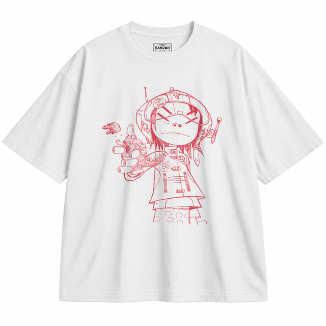 Gorillaz - Noodle Line Drawing — Unisex oversize, Blanco