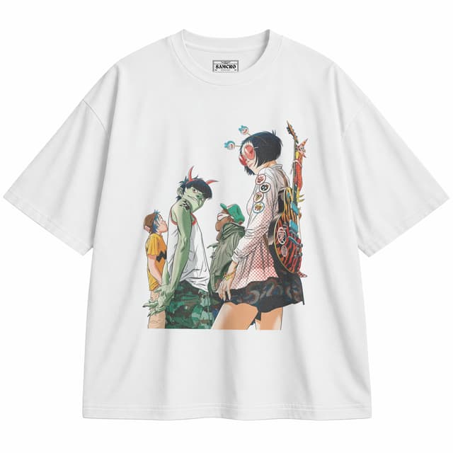 Gorillaz - Tottenham Group Shot — Unisex oversize, Blanco