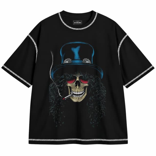 Guns N' Roses 13 — Unisex oversize, Negro con costura blanca