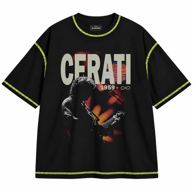 Gustavo Cerati - 1959 Infinito — Unisex oversize, Negro con costura verde