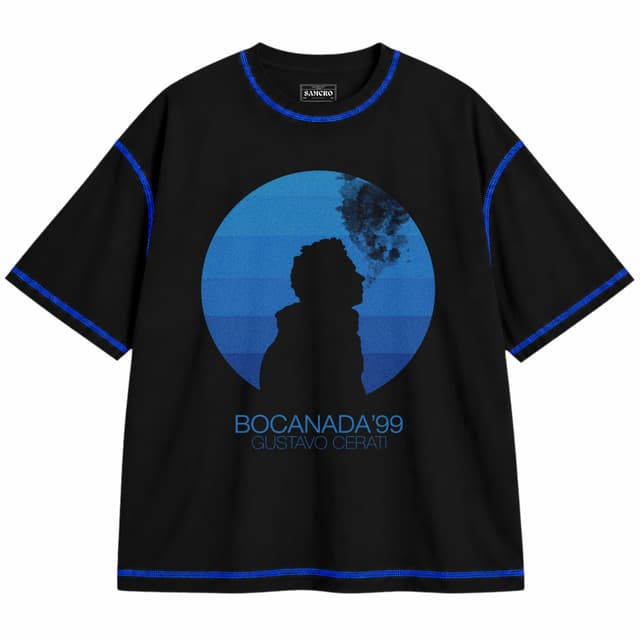 Gustavo Cerati - Bocanada — Unisex oversize, Negro con costura azul