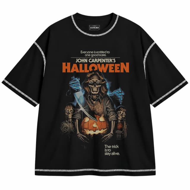 Halloween - 45th Anniversary — Unisex oversize, Negro con costura blanca