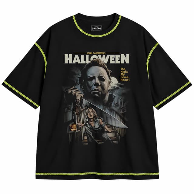 Halloween 5 — Unisex oversize, Negro con costura verde