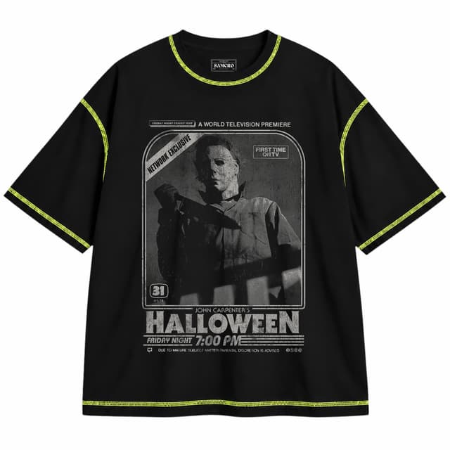 Halloween 7 — Unisex oversize, Negro con costura verde