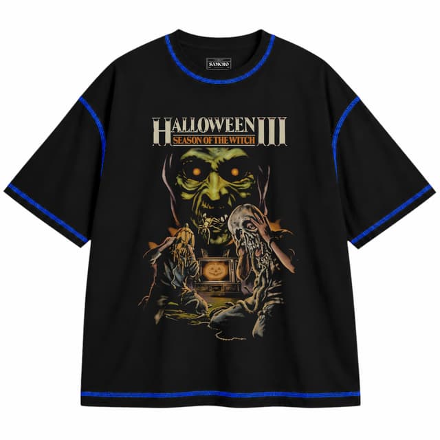 Halloween - III V1 — Unisex oversize, Negro con costura azul