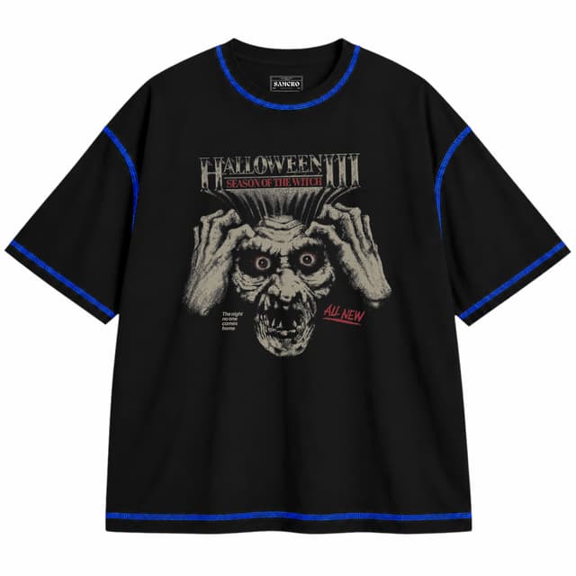 Halloween - Season of the Witch — Unisex oversize, Negro con costura azul