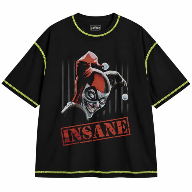 Harley Quinn 2 — Unisex oversize, Negro con costura verde