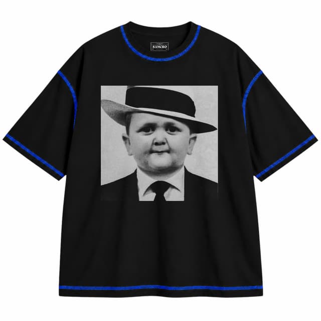 Hasbullah 3 — Unisex oversize, Negro con costura azul