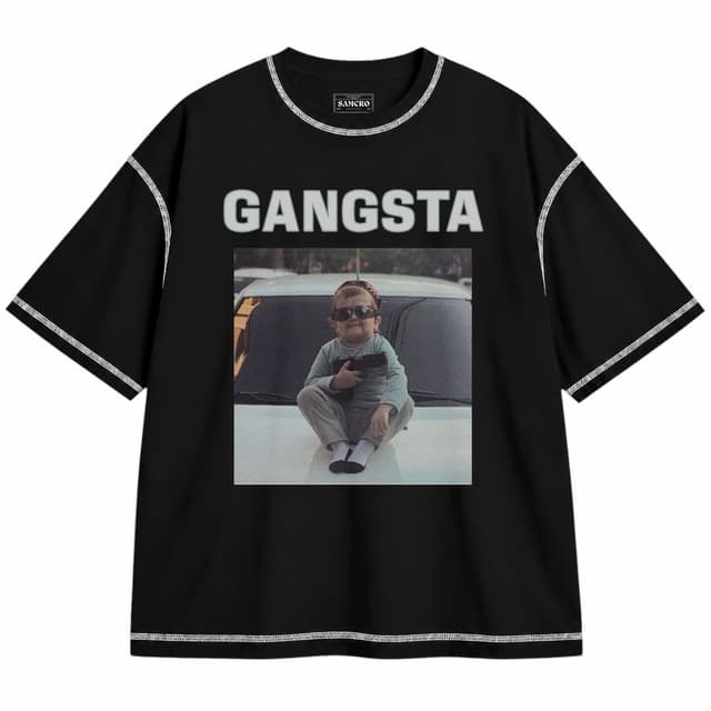 Hasbullah 8 — Unisex oversize, Negro con costura blanca