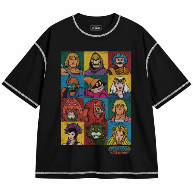 He-Man 21 — Unisex oversize, Negro con costura blanca